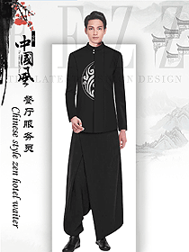 經典黑色男款中餐服務員服裝款式圖2084