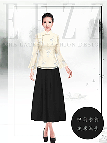 新款米黃色女款酒店中餐迎賓制服設計圖884