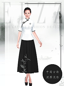 原創制服設計白色女款中餐迎賓服裝款式圖885