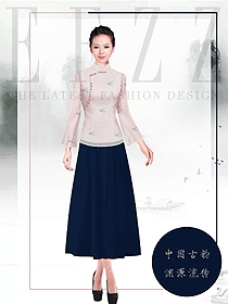 時尚淺粉色女款中餐廳迎賓員制服設計圖886