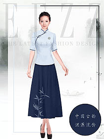 新款淺藍(lán)色女款酒店中餐迎賓制服設(shè)計圖887
