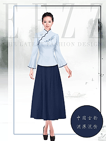 原創(chuàng)制服設(shè)計淺藍(lán)色中餐迎賓服裝款式圖888