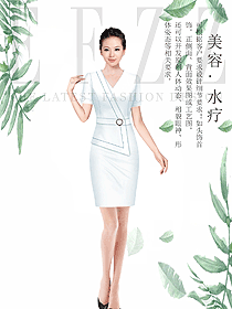 白色短袖連衣裙水療會(huì)所咨客服裝款式圖520