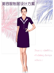 原創(chuàng)設(shè)計(jì)深紫色女款美容會(huì)所服裝款式圖740