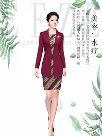 棗紅色女款總臺收銀接待制服設計圖474