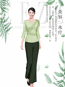 淺綠色短袖女款水療會所咨客服裝款式圖542