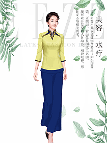 時尚黃色女款美容技師制服設(shè)計圖887