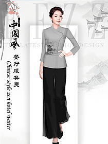淺灰色山水畫中餐廳服務(wù)員制服設(shè)計圖2201