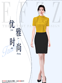 優(yōu)雅轉(zhuǎn)身，米黃色女短袖襯衫OL制服白領(lǐng)