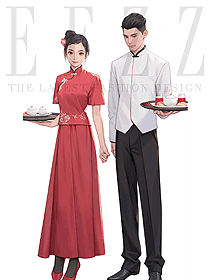  高檔酒店服務(wù)員工作服男女長袖餐飲中式制服