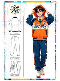 春秋季初中生戶外運動服套裝手繪方案校服